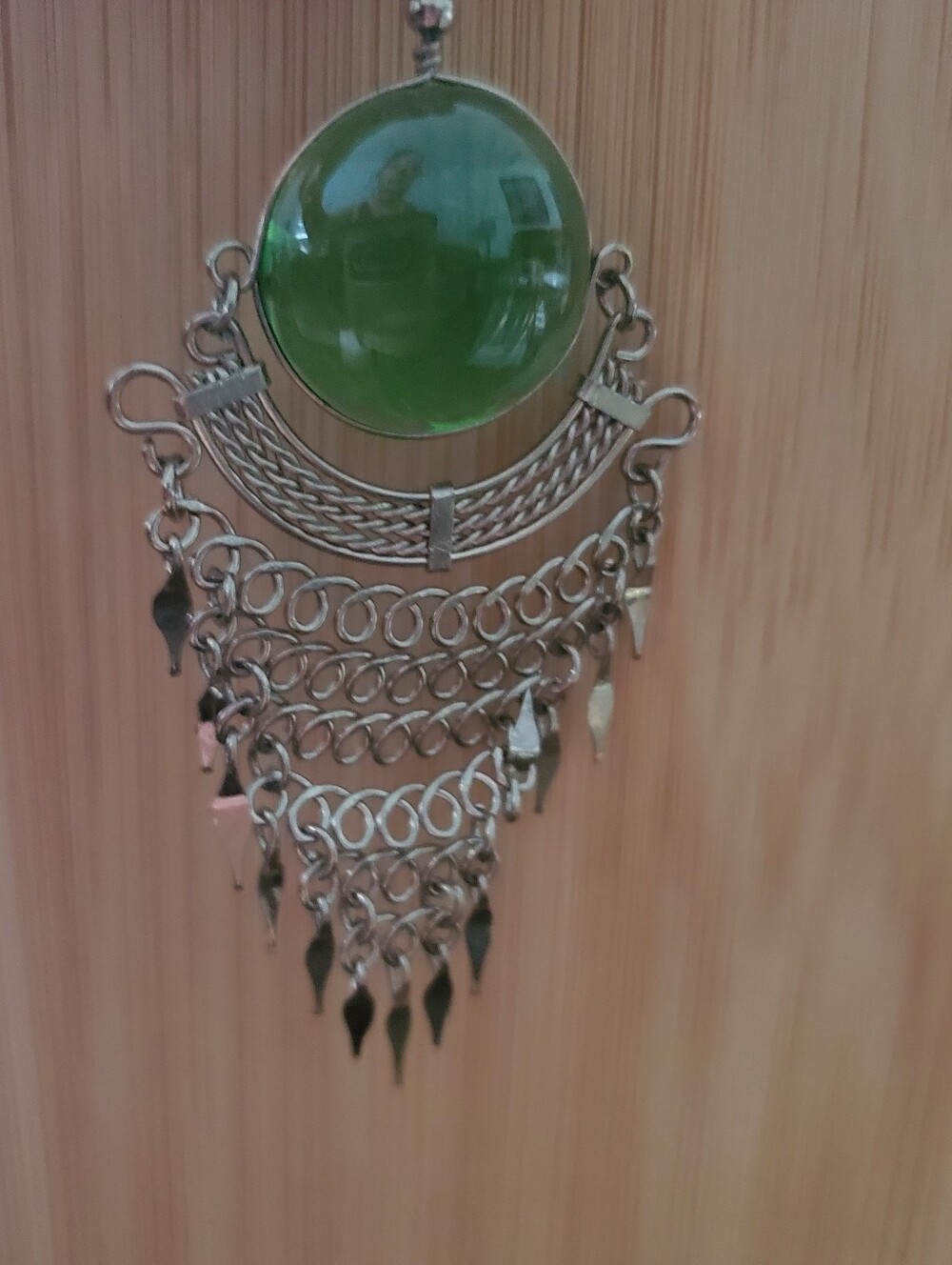 Emerald Green Glass & Silver Cascade Chandelier Earrings Pierced Beachy Boho - Picture 5 of 5